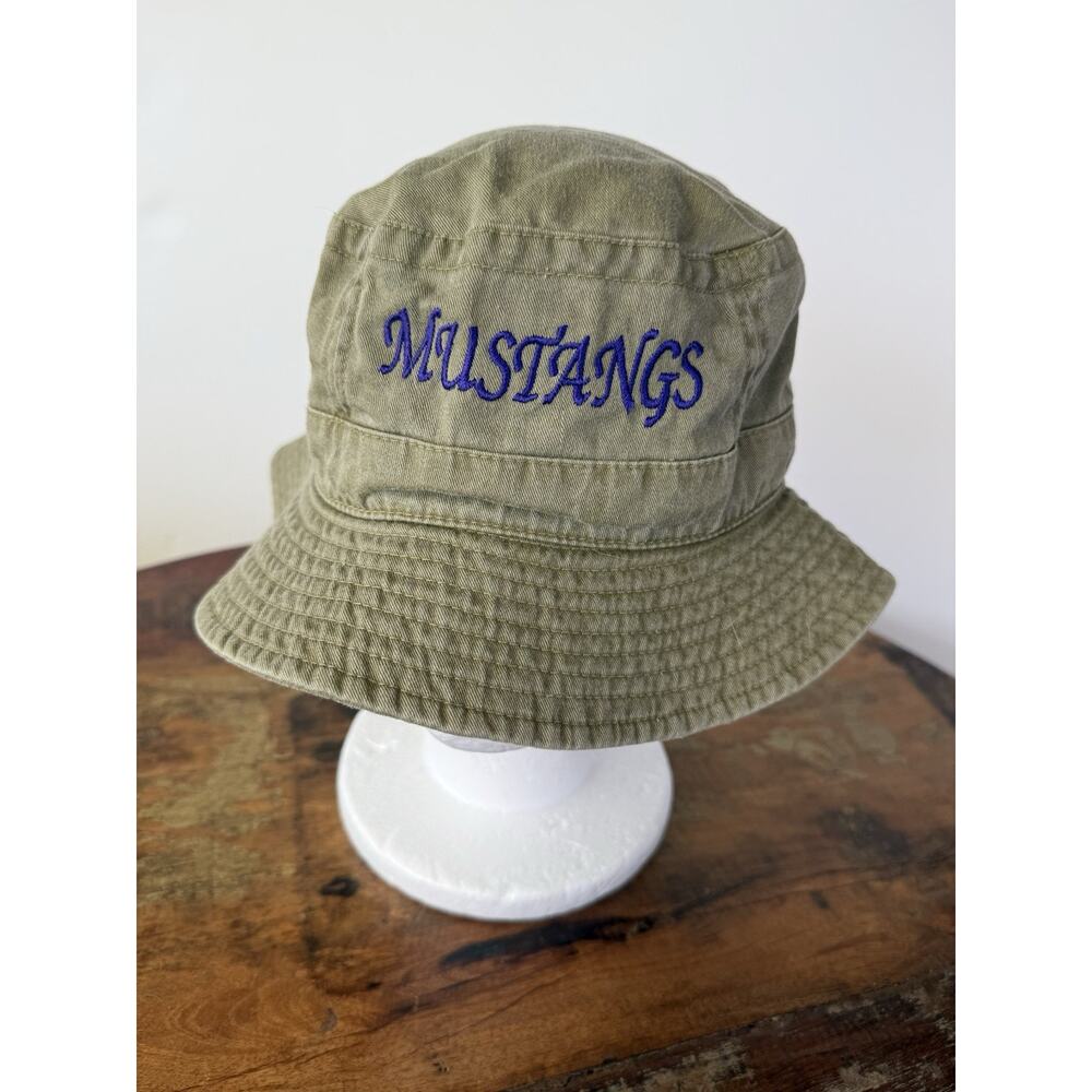 Mustangs Embroidered Bucket Hat Olive Green Distressed Cotton Boho One Size - Picture 7 of 10